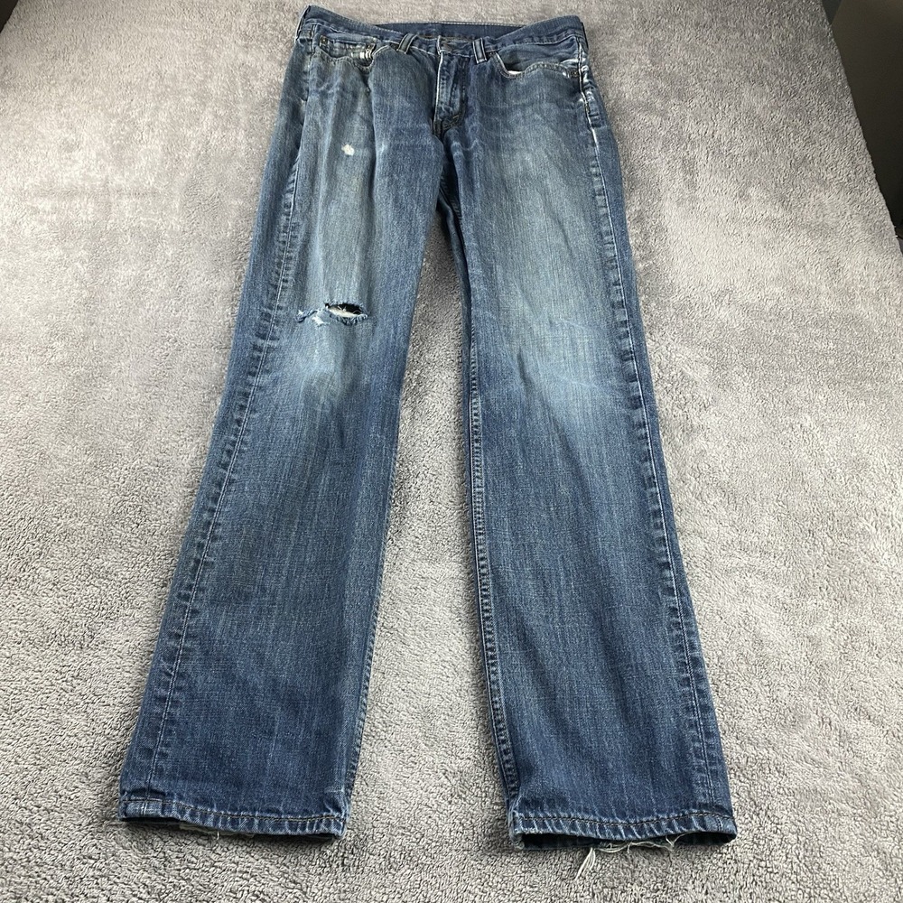 Levis‎ 514 Straight Fit Jeans Mens 32x34 Blue Medium Wash Mid Rise Distressed